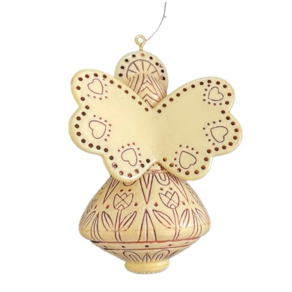 Vintage HALLMARK Christmas Ornament Peace Love Joy Scrimshaw Angel Xmas Ornament